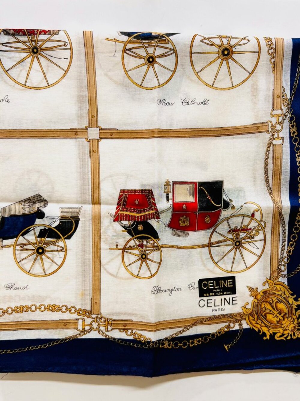 New Celine Paris Mini Scarf/Neck-Kerchiefr cotton 19" multiple chariots (89) - Picture 13 of 14
